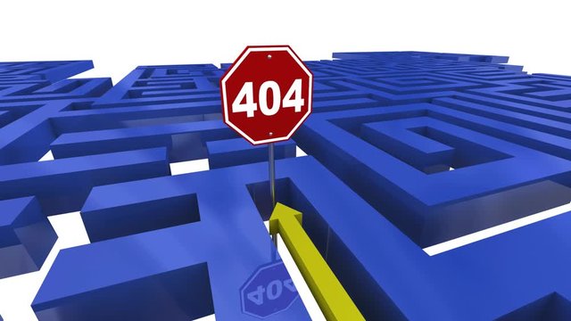  404 Error Page Not Found Missing Website Dead End Maze Stop Sign 3d Animation