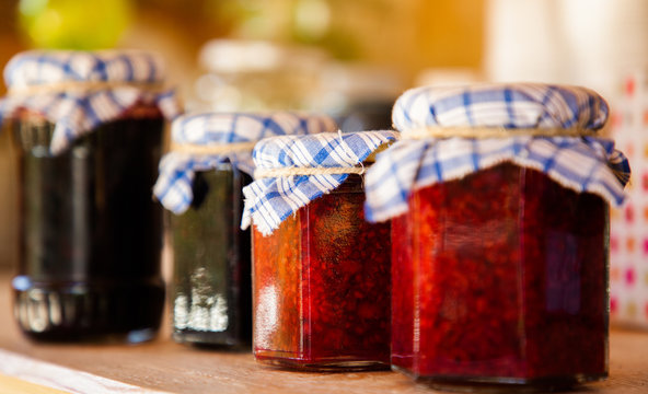 natural home made jam from forest fruits in jars