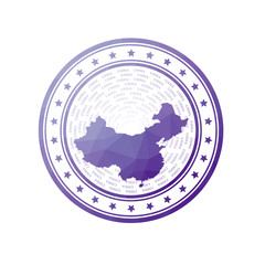 Flat low poly stamp of China. Polygonal China badge. Trendy vector logo of the country.