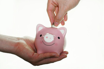 Right hand fill money to pink piggy save which carry on left hand
