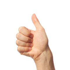 Finger spelling number 10 in American Sign Language on white background. ASL concept