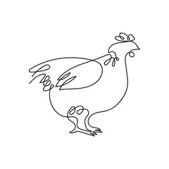 Hen drawn in one line. Vector image of a chicken.