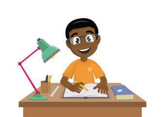 African Boy makes a homework.