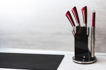kitchen knives and hob