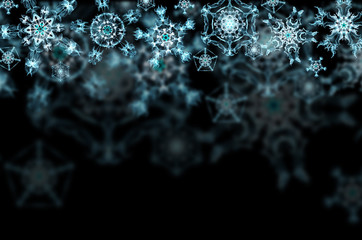 Abstract background with neon snowflakes on black
