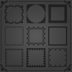 Vintage set of horizontal, square and round elements. Different elements for design, frames, cards, menus, backgrounds and monograms. Classic black patterns. Set of vintage patterns