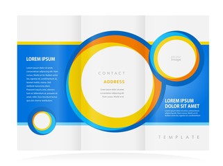 Tri-fold spheres theme design template vector brochure abstract blue color