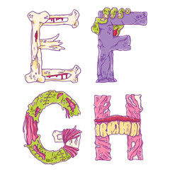 Scary zobmie cartoon letters E, F, G, H for Halloween decor - 297568343