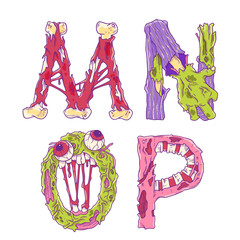 Scary zobmie cartoon letters M, N, O, P for Halloween decor - 297568528