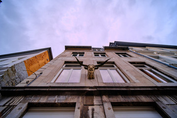 Bull head at a facade of 