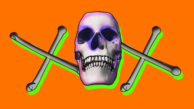 Funny seamless animation of a hand drawn skull. Halloween background of a terror character cartoon style