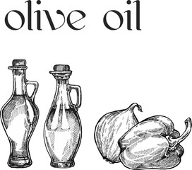 Vegetable oil assorted bottles set. Olive, sunflower, soybean illustration.