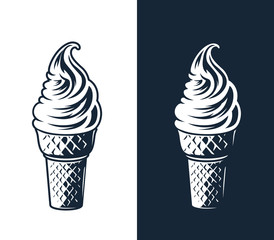 Ice cream illustration on white and dark background.