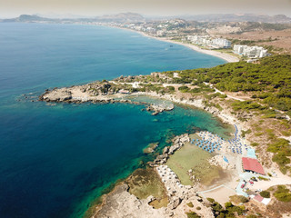 Areal view of faliraki beach in Rhodes