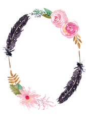 Boho Wreath with Feathers and roses