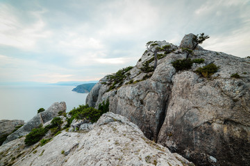 Top view from the rocks to the sea bay