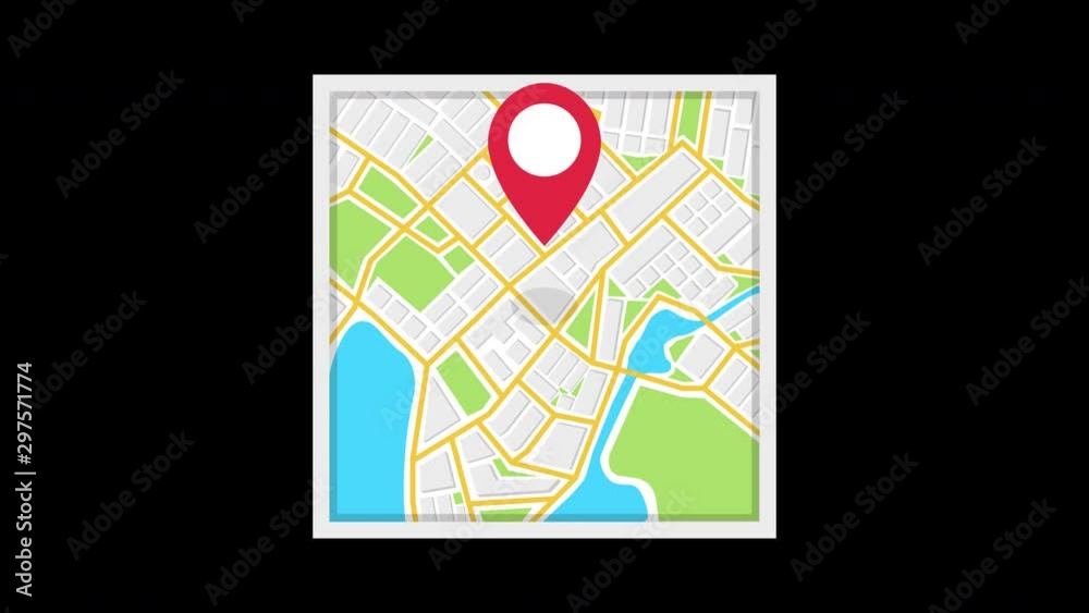 Poster navigation map and red checkpoint icon. looped animation with alpha channel. 4k resolution.