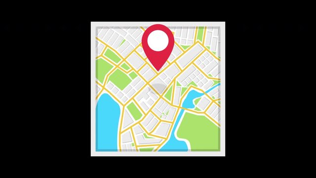 Navigation map and red checkpoint icon. Looped animation with alpha channel. 4K resolution. 