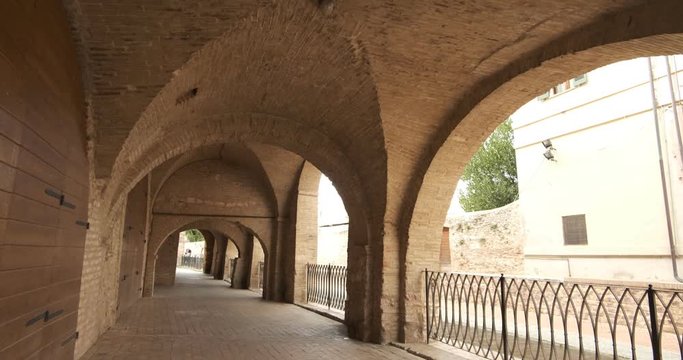 Pedestrian street of the portico dellee Conce in Foligno. Home to ancient tanneries along the canal of the mills.