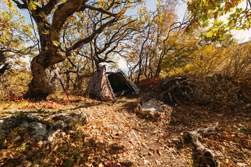 Camping tent in the camp