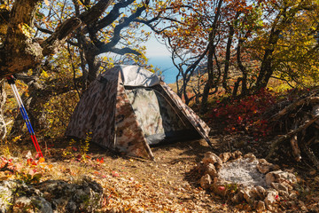 Camping tent in the camp