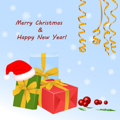 Fototapeta na wymiar Merry Christmas and Happy New Year bright poster