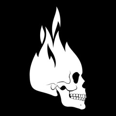 Human White Burning Skull. Demon, Fairy Tale Character. Esoteric. Monochrome Drawing Isolated on Black. Shop, and any Related Business