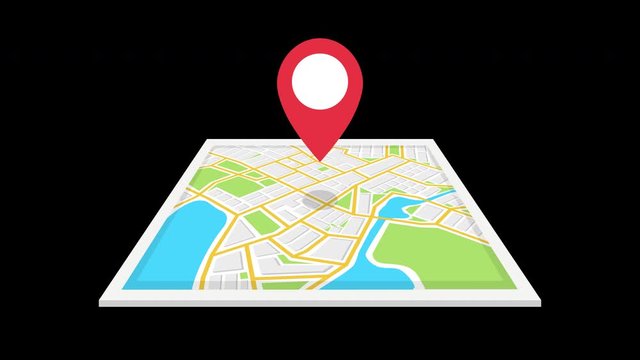 Navigation map and red checkpoint icon. Looped animation with alpha channel. 4K resolution. 