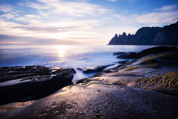 Sunset to the Steinfjord on Senja Island, Troms county, Norway