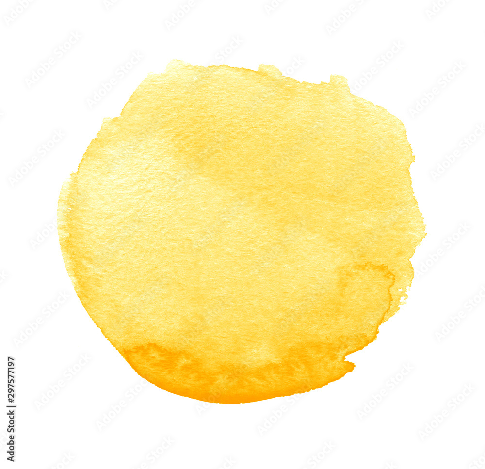 Fototapete yellow watercolor spot in the form of a circle on a white background. figure created in the techniqu