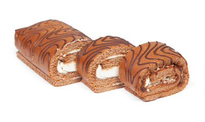 Pieces of baked roll with cream filling