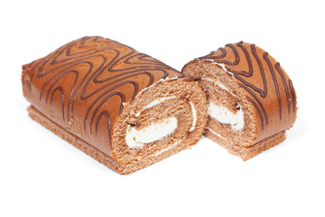 Pieces of baked roll with cream filling