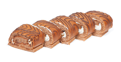 Pieces of baked roll with cream filling
