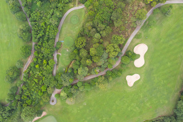 Aerial view of beautiful subtropical garden roads and golf course