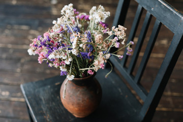 Cozy fall home interior in vintage style. Autumn still life.  Flat lay. home decor inspired by autumn.
