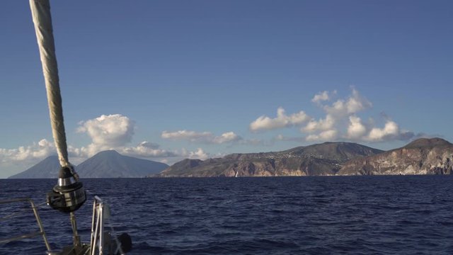 Sailing in the mediterranean sea between the Lipari islands, Italy