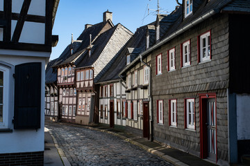 Fototapeta na wymiar Half-timbered houses along the streets of Goslar, Germany