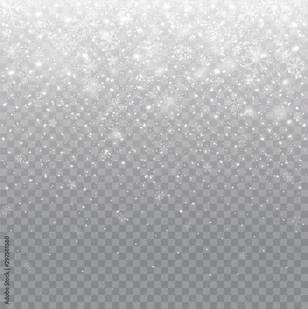 Wall mural seamless realistic falling snow or snowflakes. isolated on transparent background - stock vector.