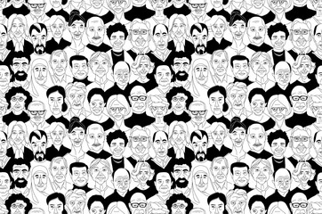 Senior women's men's head portraits grunge line drawing set doodle poster