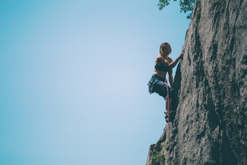 Woman engaged in extreme sport.
