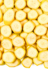 Fresh banana slices background. Top view.