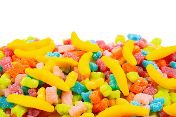 Assorted gummy candies. Top view. Jelly  sweets.