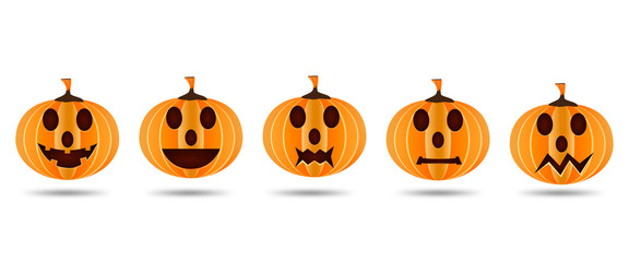 Set of Pumpkin on white background. Symbol Happy Halloween Holiday. Orange pumpkin design for Halloween Holiday. Vector illustration.
