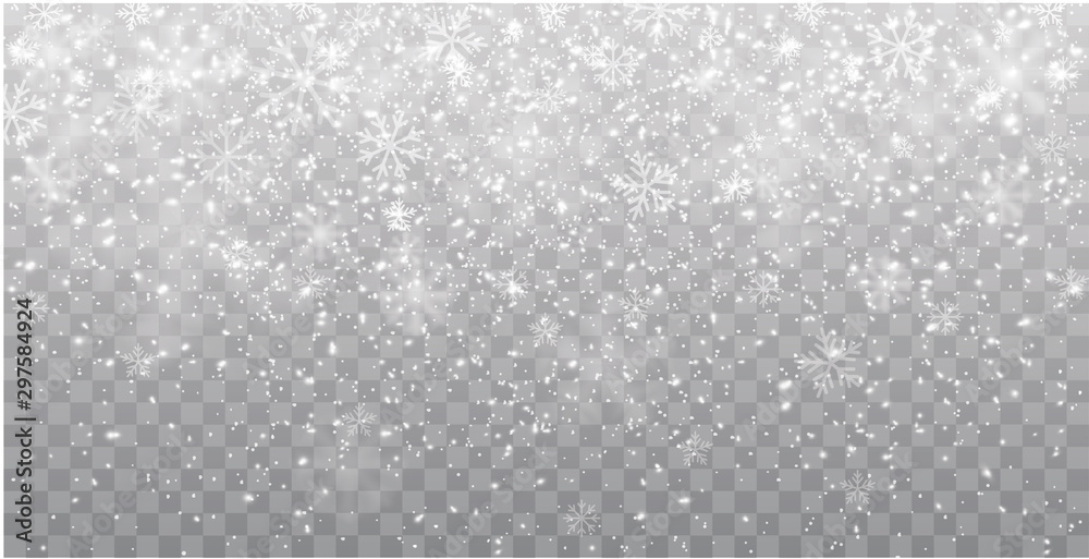 Wall mural seamless realistic falling snow or snowflakes. isolated on transparent background - stock vector.