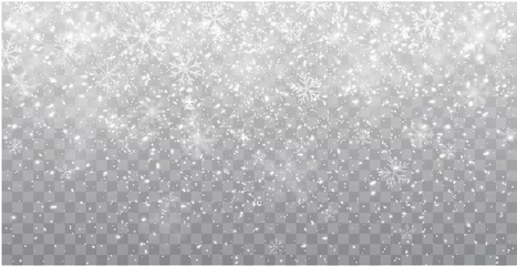 Deurstickers Seamless realistic falling snow or snowflakes. Isolated on transparent background - stock vector. © Comauthor