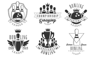 Set of vintage bowling logos cartoon vector illustration