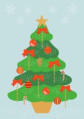 クリスマスツリー　水色背景