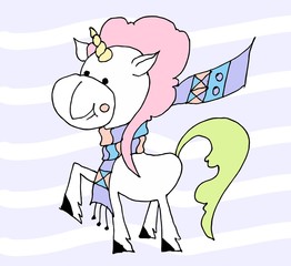 Cute cartoon unicorn. Vector illustration. Сolorful unicorns. 