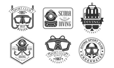 Set of vintage diving logos cartoon vector illustration