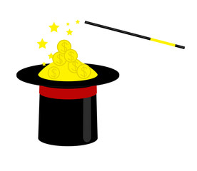 Magician hat and wealth on a white background. Vector illustration. 